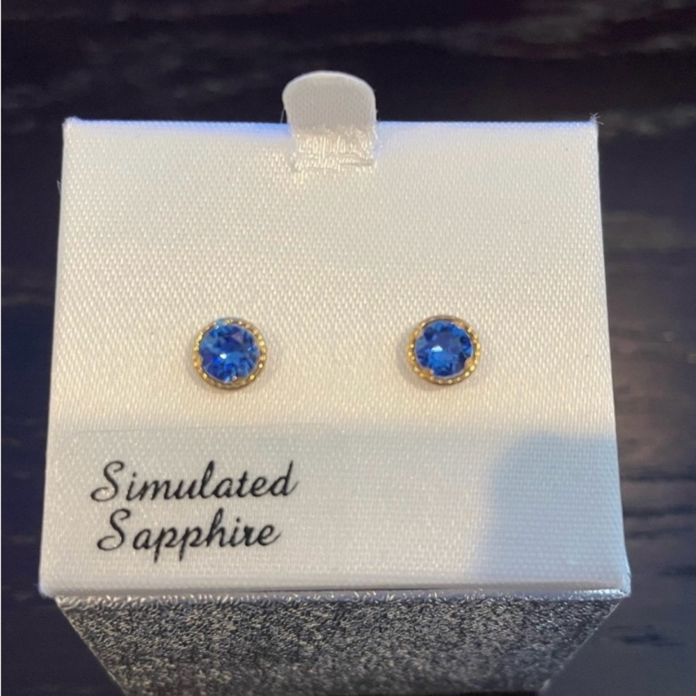 10k Gold Created Blue Sapphire Earrings